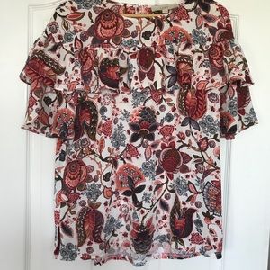 Ann Taylor Ruffled Short Sleeve Botanical Top S:M
